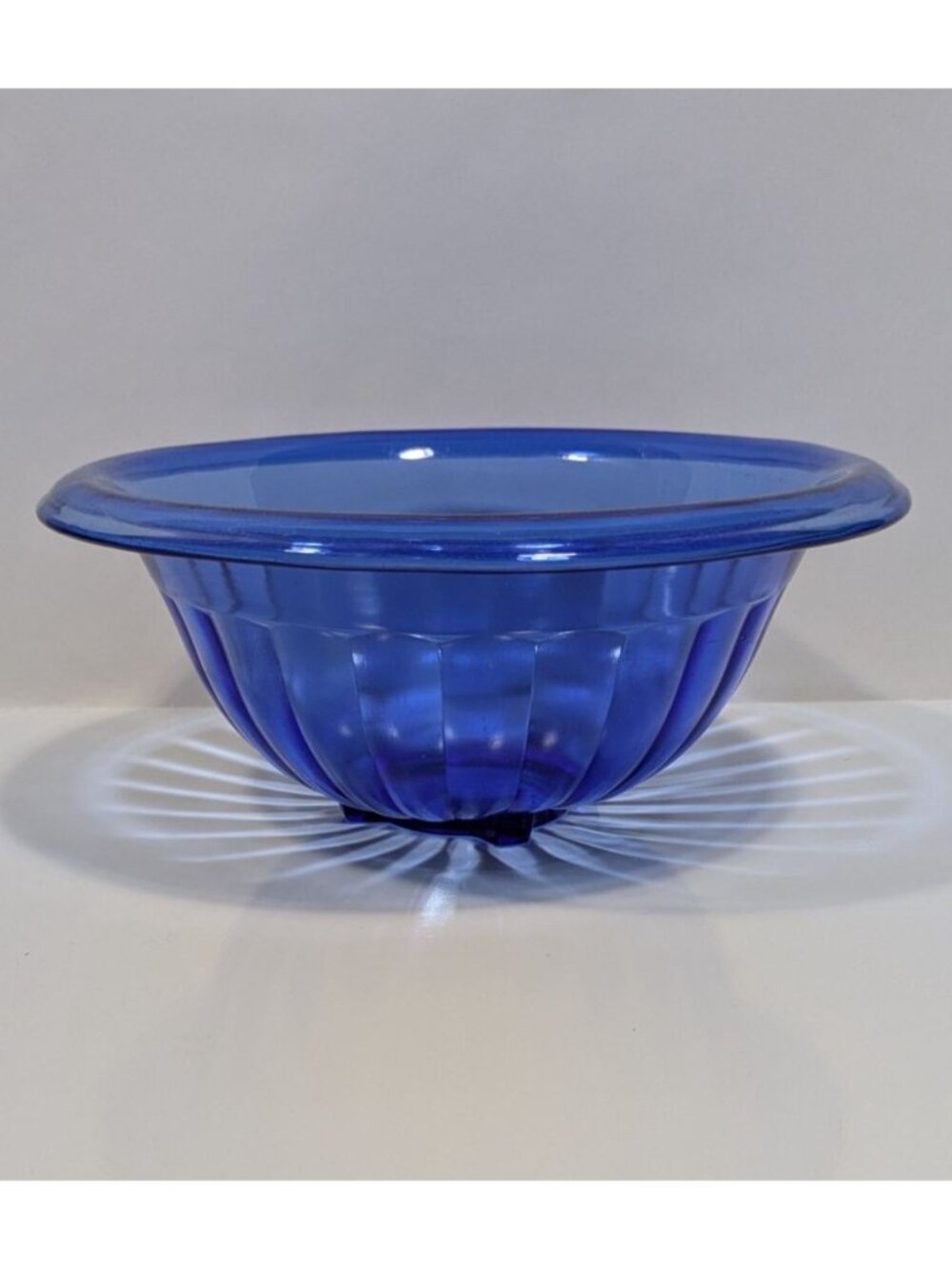 Hazel Atlas Blue Pillar Optic Glass Mixing Bowl Vintage Collectible Home Decor